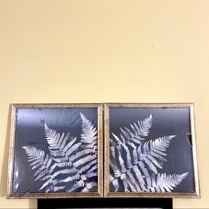 NEW Fern Leaf Wall in Glass Metallic Plastic Frames Bathroom Office Decor Set